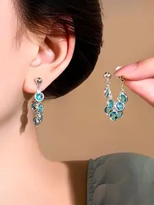 Elegant Ice Blue Crystal Dangle Earrings, New Arrival Luxury Design Ear Studs, Unique Fashion Jewelry for Women, High-End Accessory