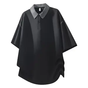 Men’s Plaid T‑Shirt with Faux Two‑Tone Collar, Spring/Summer, Three‑Quarter Sleeves, Loose Fit, Casual and Breathable, Unisex Style, Versatile Short‑Sleeve Top