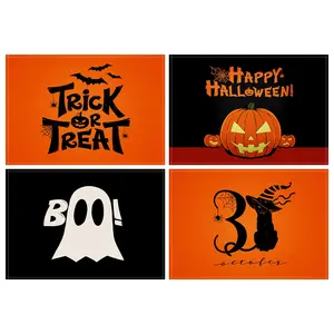 4pcs Halloween Happy Meal Mat, Horror Ghost Pumpkin Pattern Halloween Meal Mat, Trick or Treat Halloween Party Table Decoration Meal Mat, Suitable for dining tables, home decoration, coasters, kitchens, indoor/outdoor party Halloween decorations