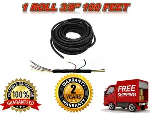 A/T 100 FT 3/8" BLACK SPLIT WIRE LOOM POLYETHYLENE TUBING CABLE CONDUIT