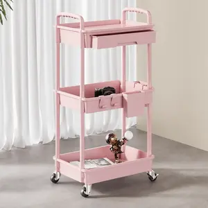 SPACEKEEPER 3 Tier Rolling Storage Cart With Drawers Rolling Utility Cart With Drawers,Room Decor,Bathroom Decor,Rolling Utility Cart Rolling Storage Organizer Tool For Kitchen,Bathroom,Living Room,Office Outdoor Decor Household Racks