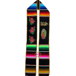 *2026* Virgen and Roses Black Stole Sarape Sash IN STOCK