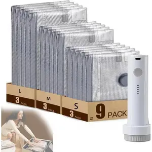 Cordless Travel Vacuum Bag Set, Portable Travel Vacuum Bags with Rechargeable Air Pump Quickly Compress and Save Space When Storing Clothes for Luggage and Wardrobe (9-PCS) : Home & Kitchen
