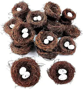 24PCS/Set Small Faux Bird Nest with Eggs for Crafts, Artificial Rattan Birds Nest for Easter Wedding Home Party Christmas Tree Decoration (8pcs Mixed Small Size Nest, 16pcs Eggs)
