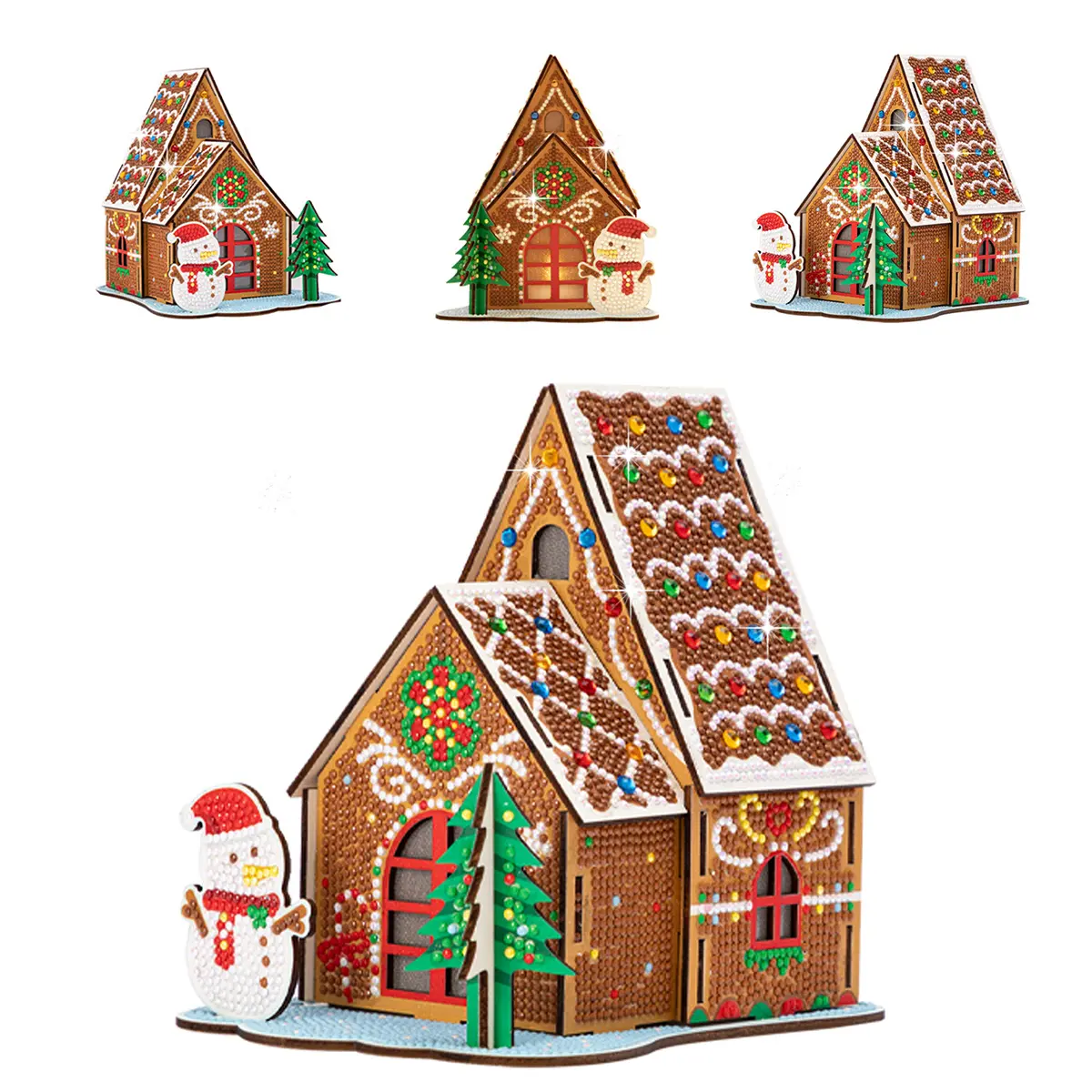 DIY Wooden Puzzle Kit - Wooden Gingerbread House with Integrated Diamond Painting, Unisex Stress Relief Jigsaw, House Decoration & Gift for Puzzle Enthusiasts