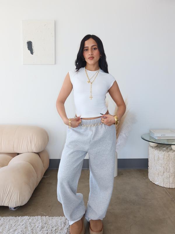 "Sweatpants that Sweatpant" in Grey | Straight Leg Baggy Joggers with Open Bottoms