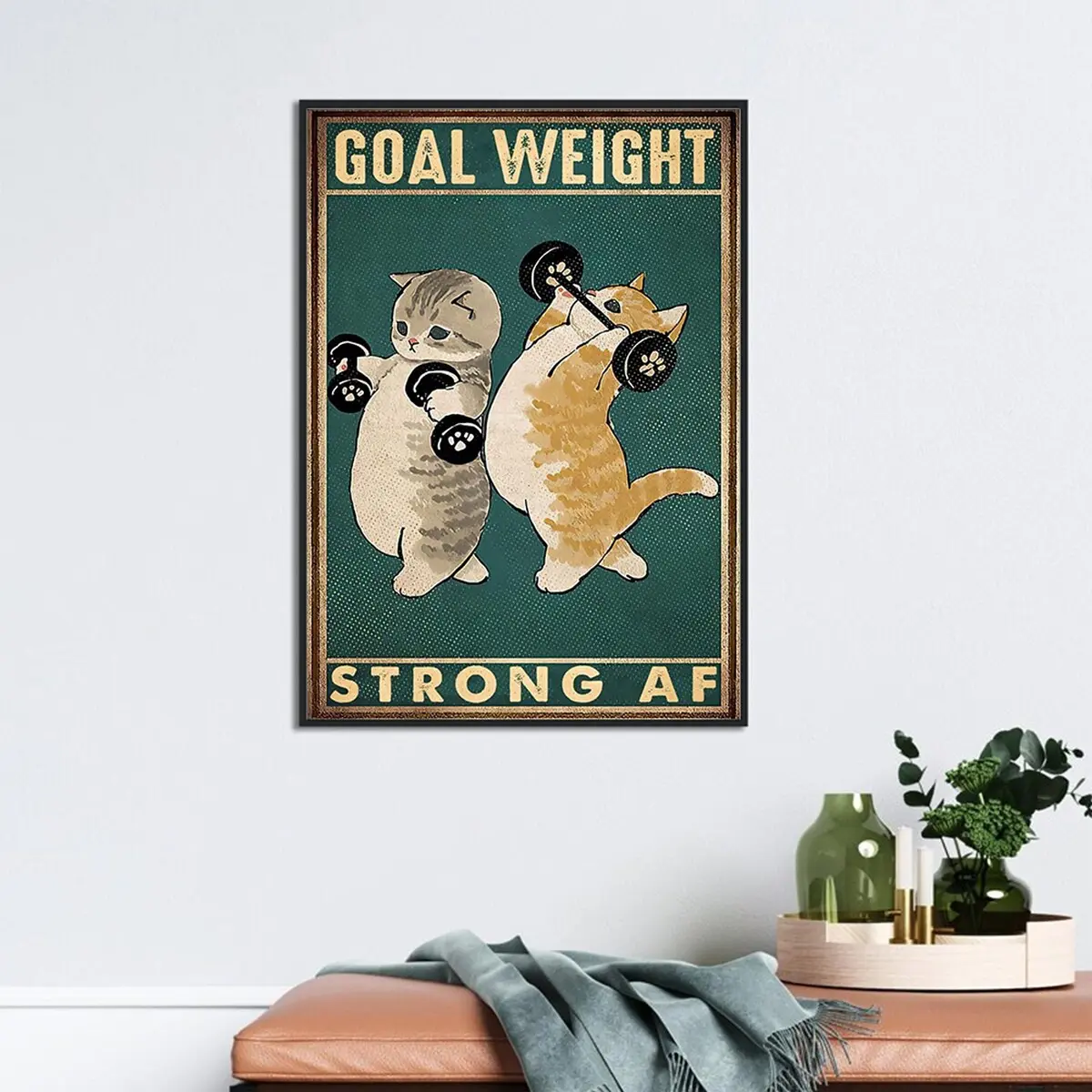 Kitten Cat Weightlifting Wall Art, Cat Gym Room Art, Powerlifting Art Print, Funny Cat Goal Weight Strong Af Poster, Gift for Weightlifter, Room Decor, Unframed
