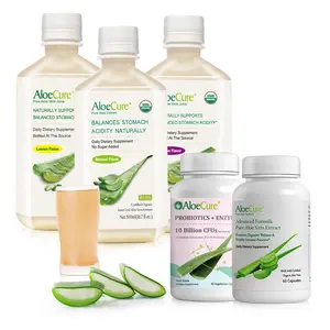 AloeCure Organic Aloe Vera Juice & Aloe Capsules - 5 Pack - Grape, Natural, Lemon Flavor Juice, Aloe Capsules, Probiotics