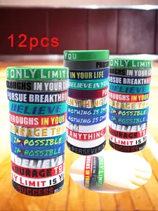 12pcs Positive Energy Silicone Bracelets, Colorful Inspirational Quotes, Sporty Wristbands, Small Gift Ideas, Motivational Accessories, Sports Accessories