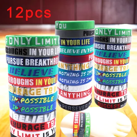 12pcs Positive Energy Silicone Bracelets, Colorful Inspirational Quotes, Sporty Wristbands, Small Gift Ideas, Motivational Accessories, Sports Accessories, Wrist Accessory, Gym Sports Accessories