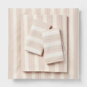 Full Cotton Blend Sateen Sheet Set Ivory/Pink Textured Stripe - Room Essentials