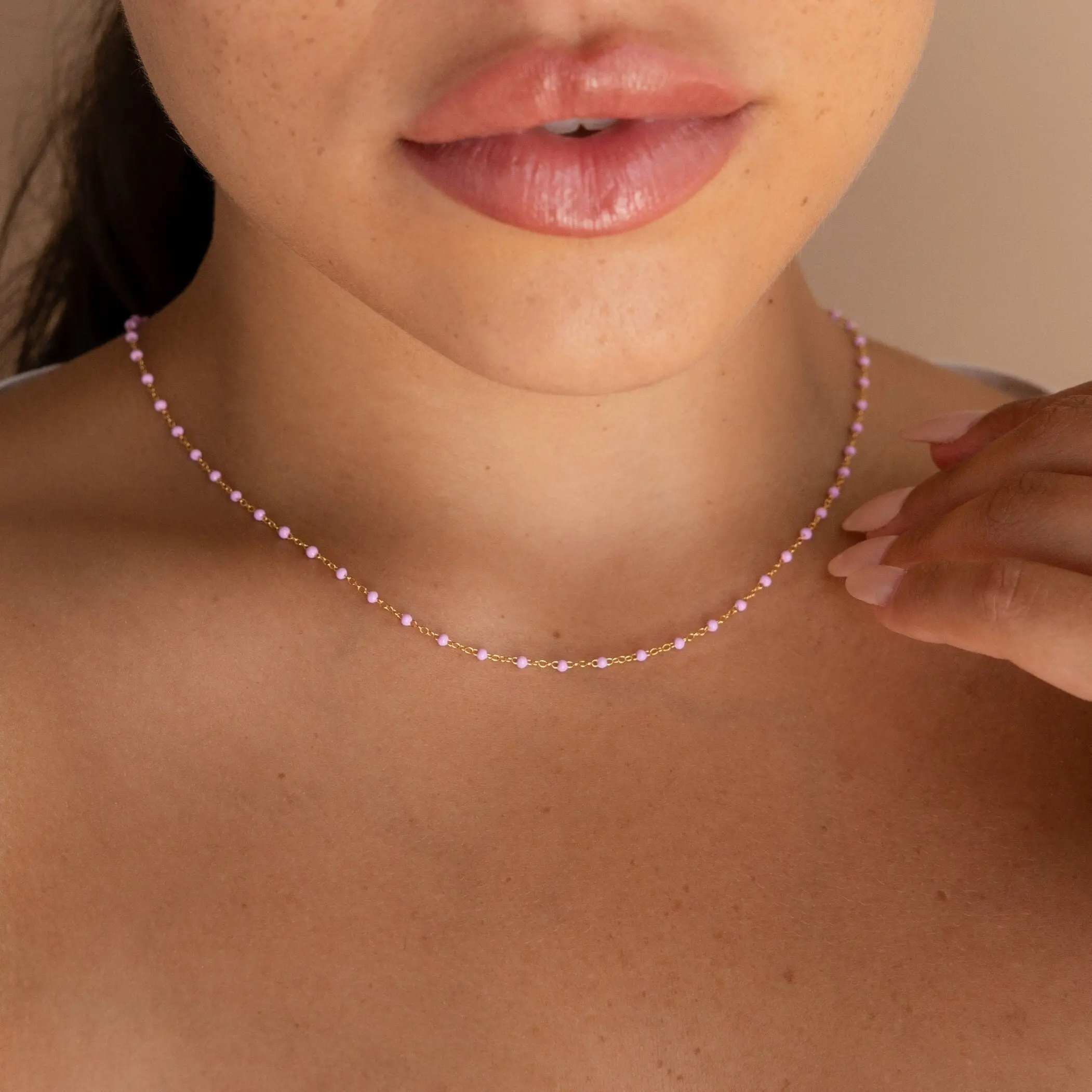 Pink Station Necklace by Caitlyn Minimalist - Dainty Beaded Chain Necklace in Gold & Silver - Cute Jewelry - Gift for Daughter