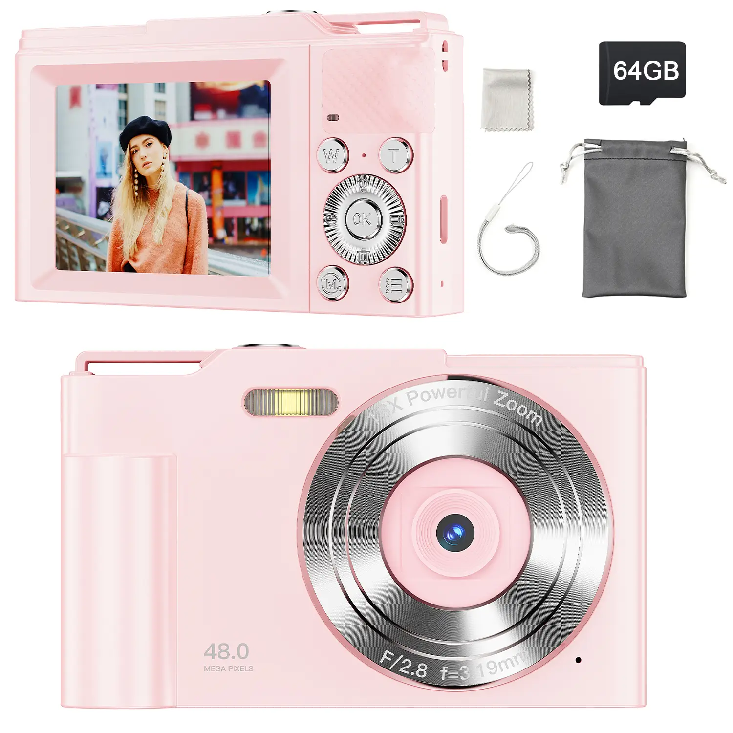 INSKAM Digital Camera,1080P,16X Digital Zoom,with 64G Memory Card,Compact Small Camera for Boys Girls Kids