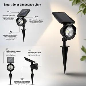 Solar Outdoor Spotlights, 120 Lumens Waterproof Iron Lawn Stake Lights, Adjustable Foldable Warm Yellow Landscape Lights with 36° Beam Angle for Yard Garden Driveway Patio