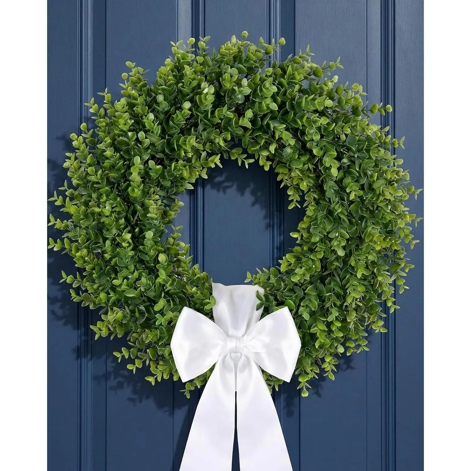 26 inch Artificial Boxwood Wreath with 58-inch Sash - Hangable, Fade-Resistant, Weatherproof, Hypoallergenic, Lifelike Greenery, Farmhouse Front Door Decor, Party Decoration, Porch Garden Decoration, Indoor Outdoor Decorative
