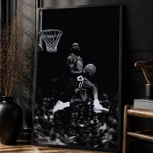 Michael Jordan Dunk Poster, Black White Basketball Wall Art, Sports Motivation Print