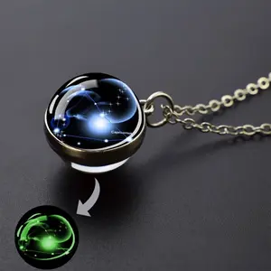 Zodiac sign  starry sky luminous constellation glass ball pendant  daily wear gift Christmas gift luminous model Fashionable Collarbone Chain Necklace autumn rapper link cross boat anchor Gold-Plated Crucifix
