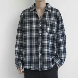 American retro casual shirt in spring, yellow checkered long sleeved lapel shirt, versatile for couples, loose American retro checkered long sleeved shirt, men's spring inch casual shirt, outerwear, trendy checkered