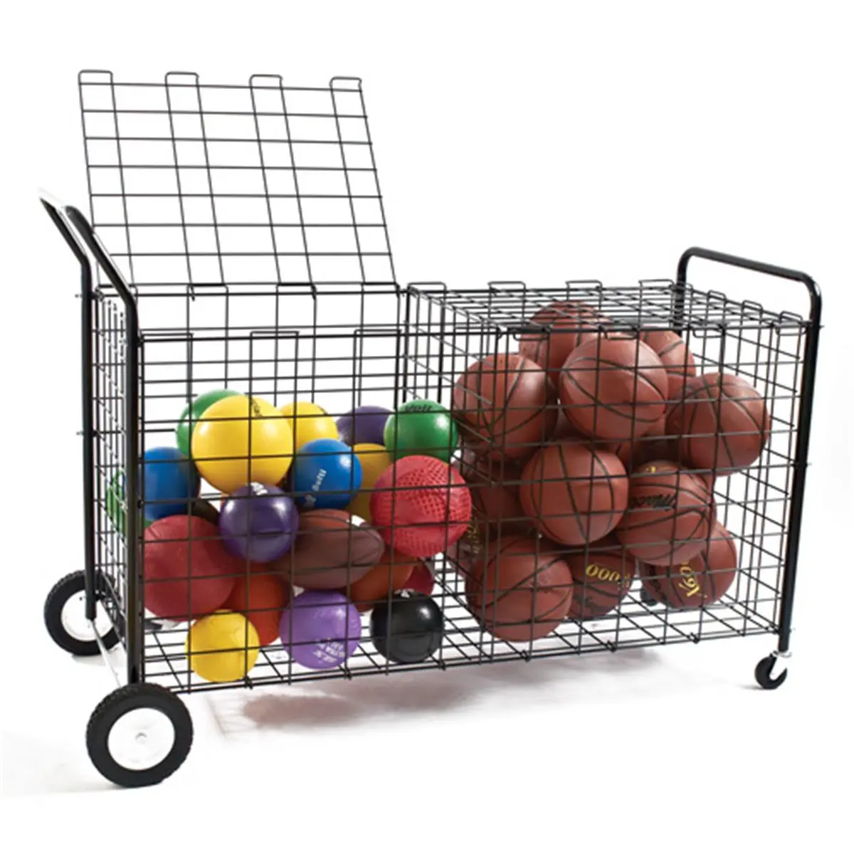 Double-Sided Ball Organizer & Locker (Model SSN 1237627) - 1" Durable Powder Coated Steel Frame, Lockable Sides, Holds 30 Volleyballs & Basketballs, 60" L x 25" W x 35" Home Storage Solution, 60X25x35", Metal