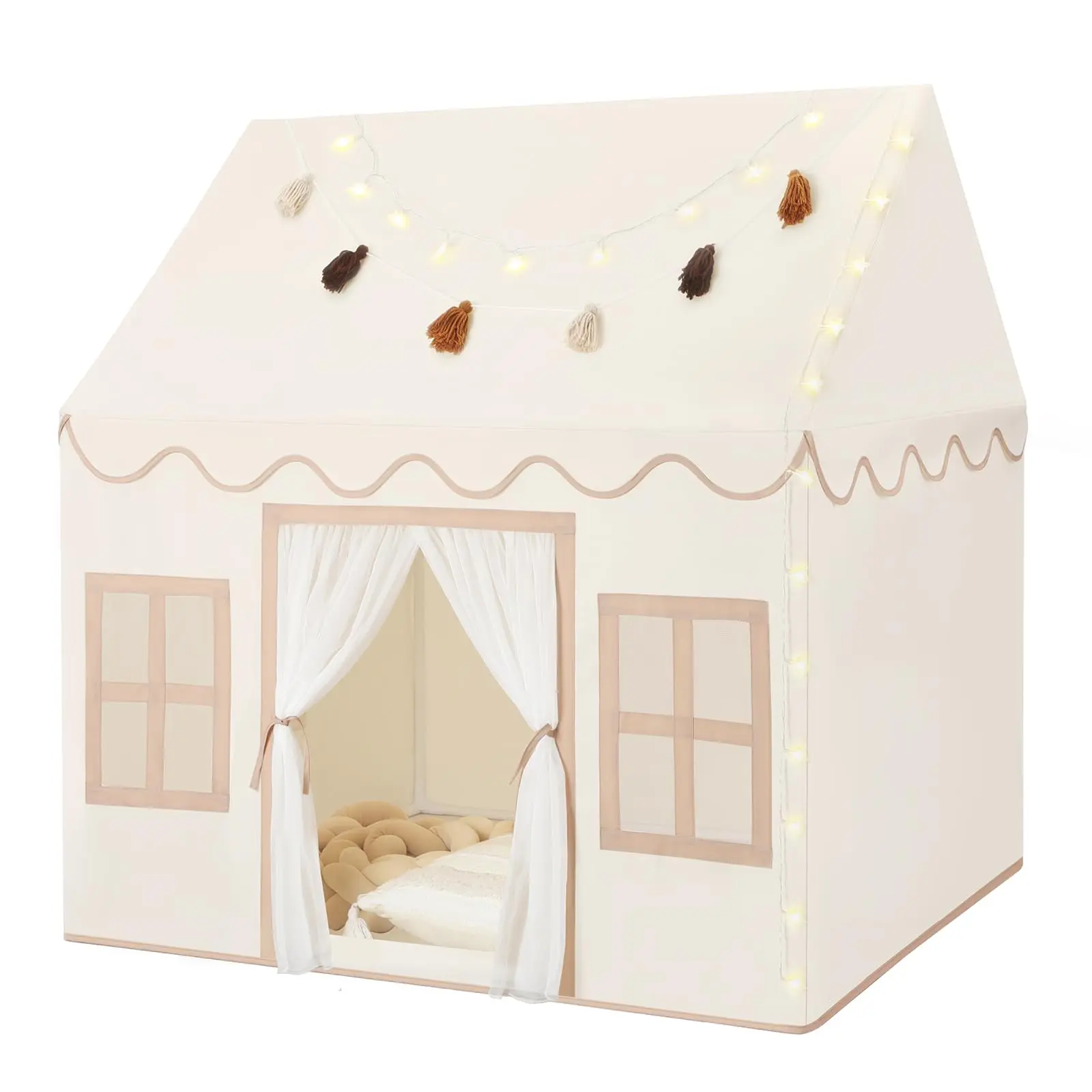 JungleDove Kids Play Castle Tent - 4-6 Yrs Unisex Indoor Outdoor Playhouse Playset with Mat, Tassel Garland, 38×27×42 Inches, Children Development Tool, Ideal Birthday Decoration Gift