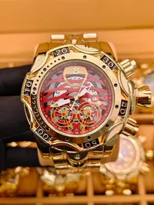 Men's Golden Color Quartz Watch, Round Analog Dial, Alloy Case, Mineral Glass, Casual Style, All Seasons, Fashionable Gift Choice