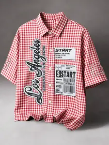 Vintage School Team Style Los Angeles Vertical Striped Baseball Shirt Men's T-Shirt, Streetwear Loose Fit Plaid Short Sleeve Top