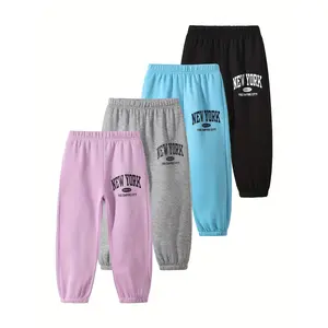 Girls' 4-piece Set Autumn Winter Letter Solid Color Versatile Pants Casual Sports Pants for Girls in Pink Blue Black Gray