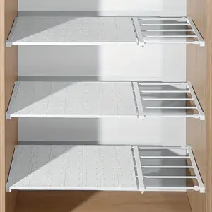 3-piece adjustable storage shelf - No drilling required - Space-saving expandable wardrobe, kitchen, bathroom, and Refrigerator Organizer storage rack - Compact shelf divider