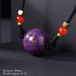 Chinese Traditional Intangible Cultural Heritage Handicraft Lacquer Purple-Gold Opal Necklace Pendant