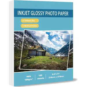 Glossy Inkjet Photo Paper 100 Sheets 8.5x11 Inches 48lb Professional Photographic Paper 8.5 mil Compatible with Dye Ink Printer 180GSM
