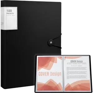 100 Pocket 8.5"x11" Black Art Portfolio Binder, 200 Pages Display Book with Plastic Sleeves, Document Organizer for Storing Artwork and Documents
