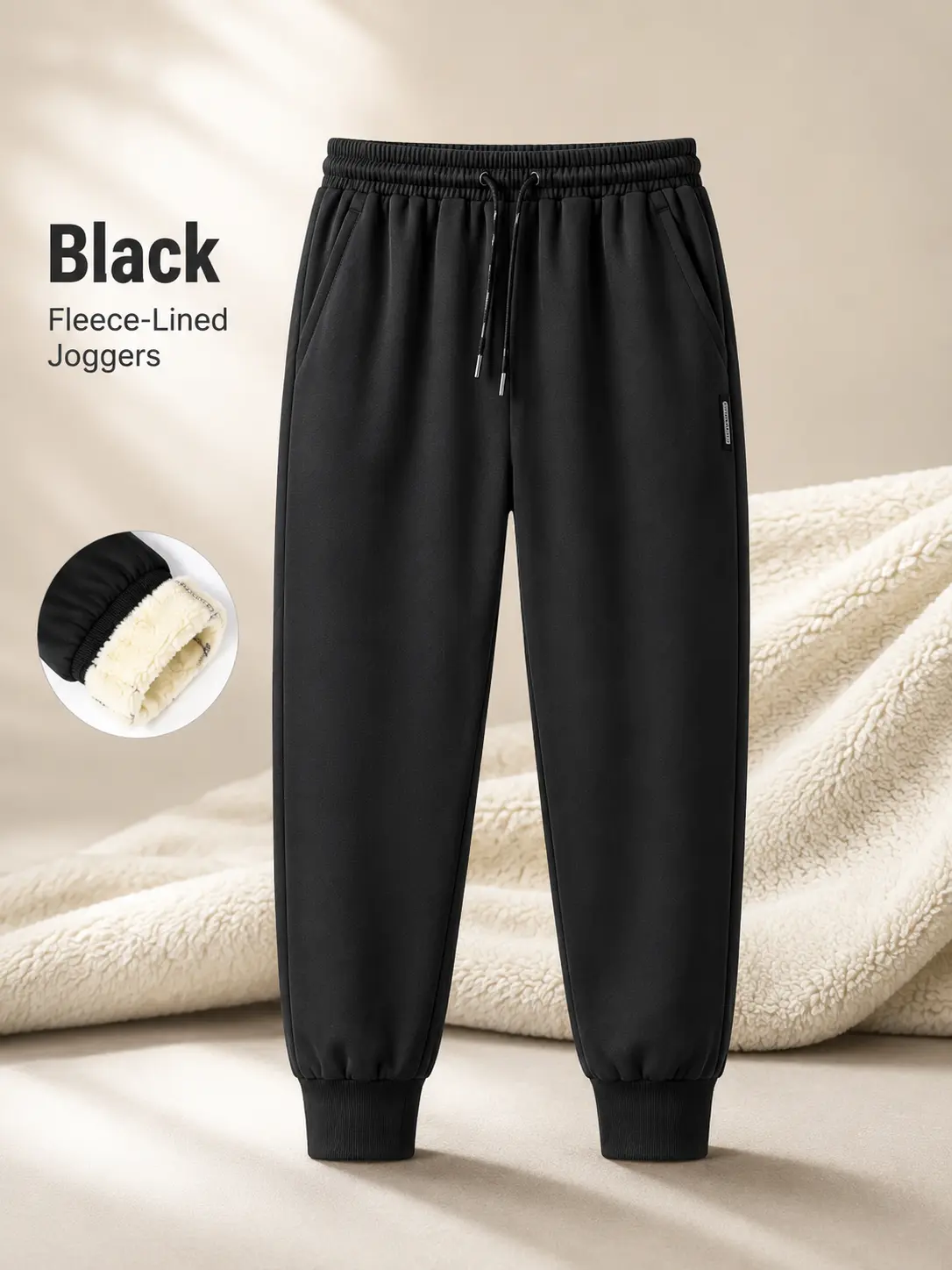 Men's Polyester Corduroy Jogger Pants - Soft Fleece-Lined Winter Trousers with Elastic Waist, Warm Relaxed Fit for Cold Weather, Outdoor Hiking Menswear (Cold Wash Compatible)