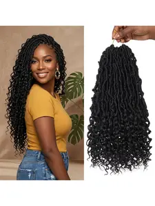 Leeven 7 Packs 18 Inch Faux Locs Crochet Hair (84 Strands) Boho Goddess Soft Locs Synthetic Extensions with Curly Ends 1B#