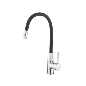 Modern High-Arc Kitchen Faucet, Flexible Silicone Nozzle, Polished Chrome Single Handle, Durable Design for Home Use