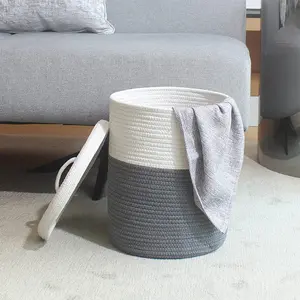 Cotton thread woven dust-proof storage basket with lid, Home Organizers