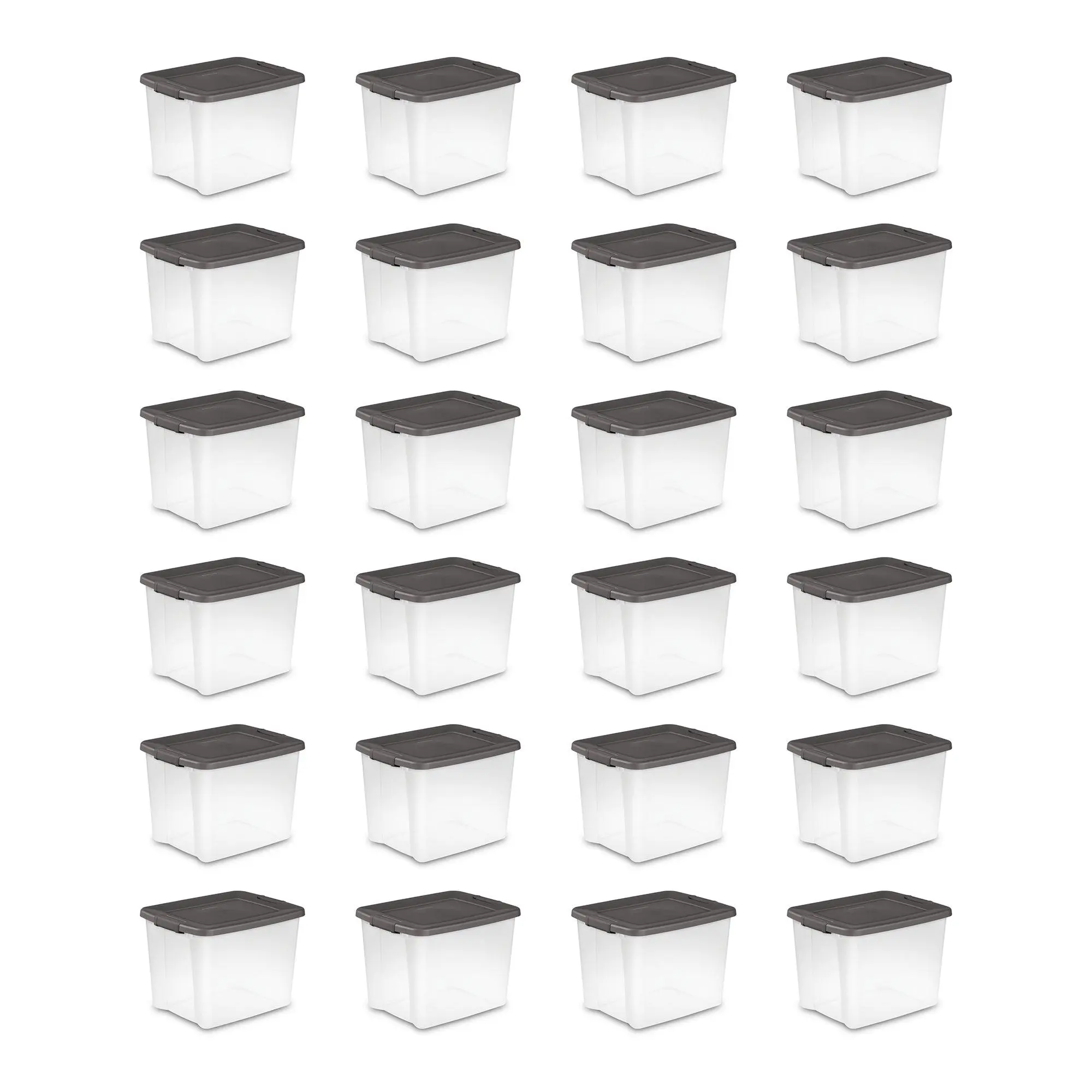 Sterilite ShelfTotes 50 Quart Clear Latched Plastic Storage Container, 24 Pack