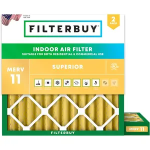 Filterbuy 15x15x2 Air Filter (2-Pack), Pleated MERV 11 Allergen Defense HVAC AC Furnace Air Filters (Actual Size: 15.00 x 15.00 x 2.00 Inches)
