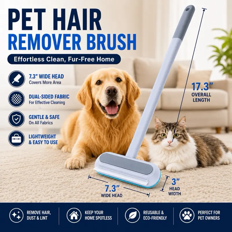 Pet Hair Remover for Furniture, 17.3Inch, Reusable Lint Brush for Dog and Cat Hair - Multifunctional Fur Removal Tool, Gentle on Couches, Carpets, Car Seat, Clothes, Bedding