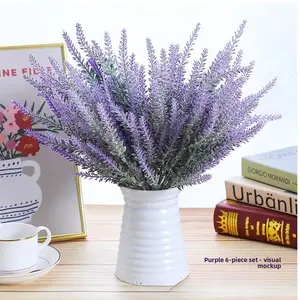5 artificial flocked wheat stalks, Nordic-style flocked lavender artificial flowers, artificial bouquets for home living room and dining table decoration, buy 1 get 5 free (total of 6 bouquets)