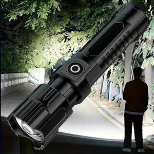 Multifunctional LED Flashlight, USB Rechargeable Powerful Light for Camping, Durable Portable Zoom Flashlight for Hiking.(Including battery)-1pc.