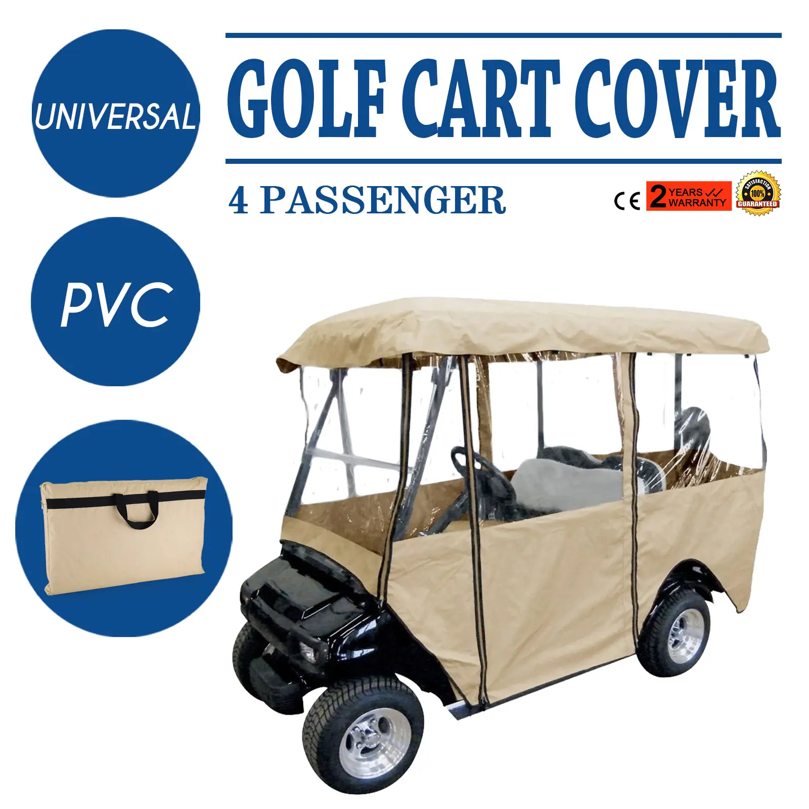 VEVOR 4-Person Golf Cart Driving Enclosure in 300D Oxford Cloth, Water-Resistant & UV-Proof with Transparent PVC Windows for EZ GO, Club Car, Yamaha