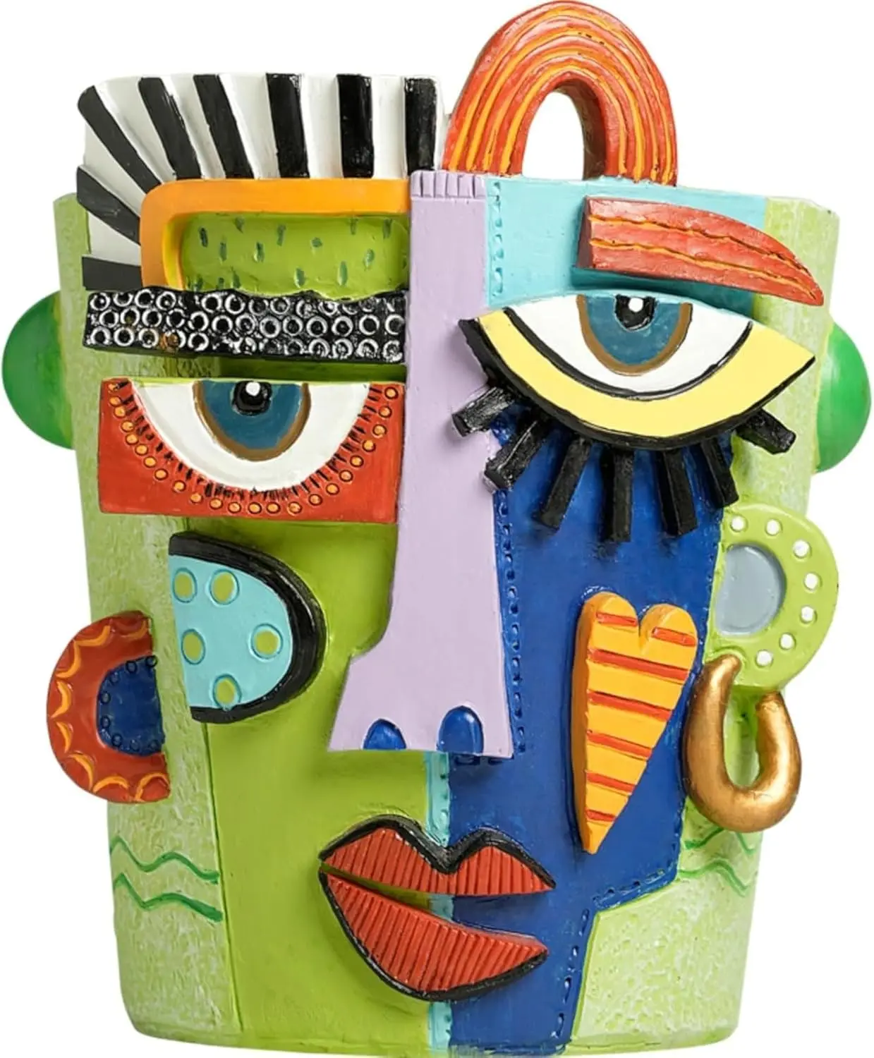 Picasso Abstract Face Planter, Handmade Resin Flower Pot with Drainage Hole