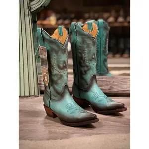 821 JAYLIN TURQUEZA TURQUOISE WESTERN COWGIRL BOOTS – EMBROIDERED COWGIRL MID-CALF BOOTS