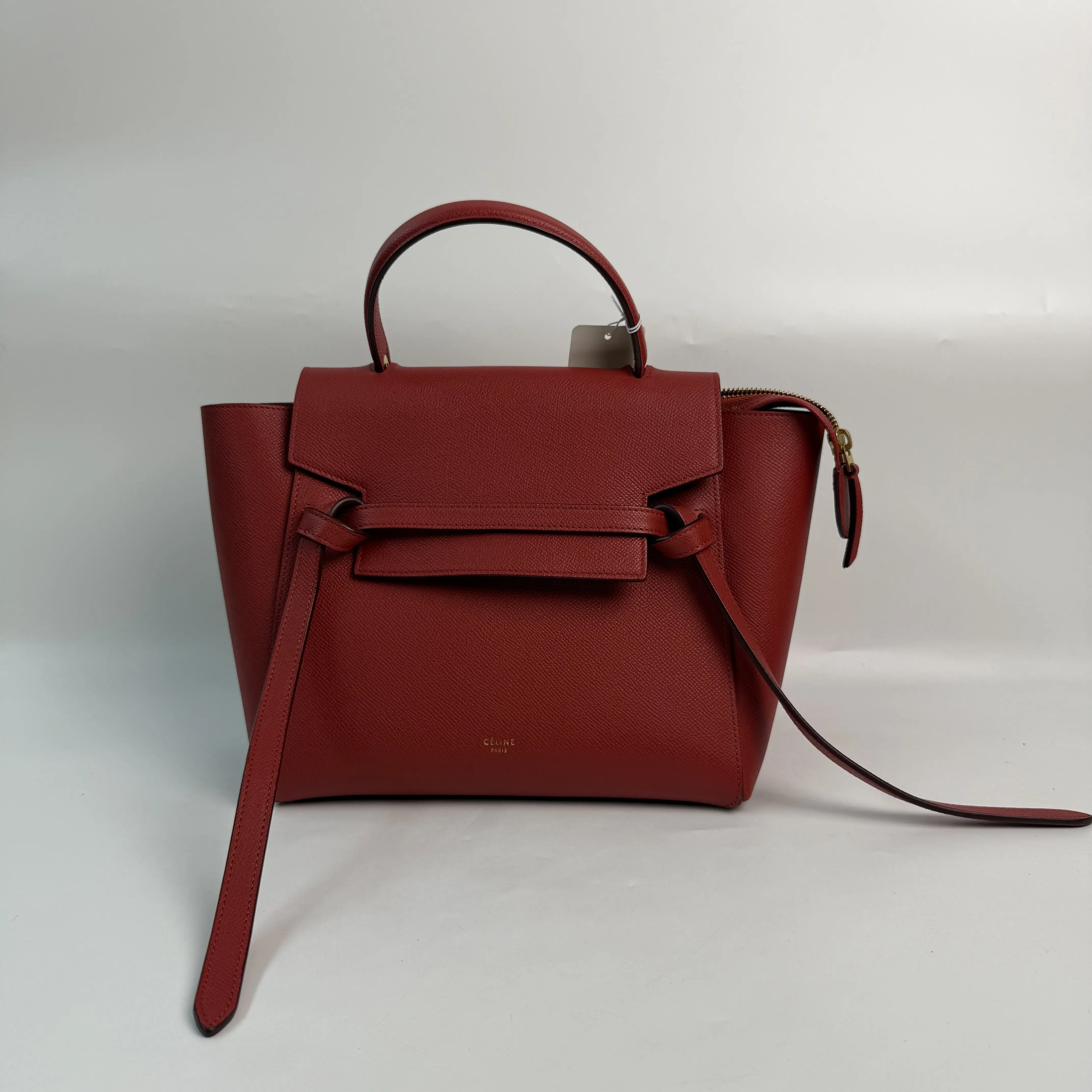 Pre-owned Calfskin Crossbody bags Celine Belt Bag Textured Leather Micro Red