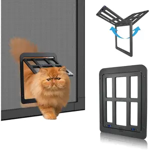 Lockable Flap Cat Screen Door for Sliding Doors, Suitable for Small Dogs and Cats, Black