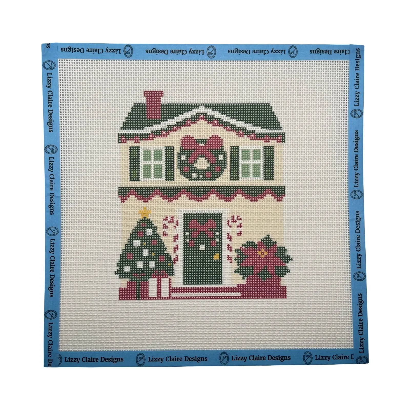 Lizzy Claire's Happy Neighborhood Christmas House - 13 mesh - 10 x 10 -  Needlepoint Canvas