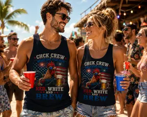 CHCK Crew Red, White & Brew Custom DTF Unisex Tank Top   Break High Game Farm Patriotic Party Tee