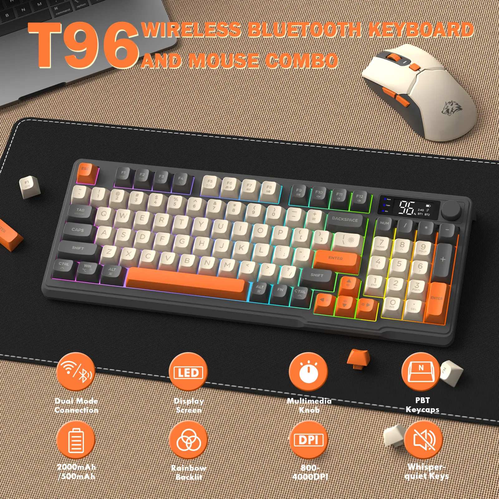 ZIYOU LANG T96 Wireless Gaming Keyboard and Mouse Combo,Dual