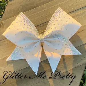 Cheer Bow Rhinestone Custom Team White Glitter Cheer Bow