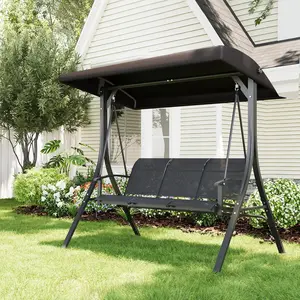 3-Seat Outdoor Furniture Patio Swing Chair with Adjustable Canopy, Armrests, and Textilene Fabric Seat Backrest, Patio Swing Bench for Garden, Backyard